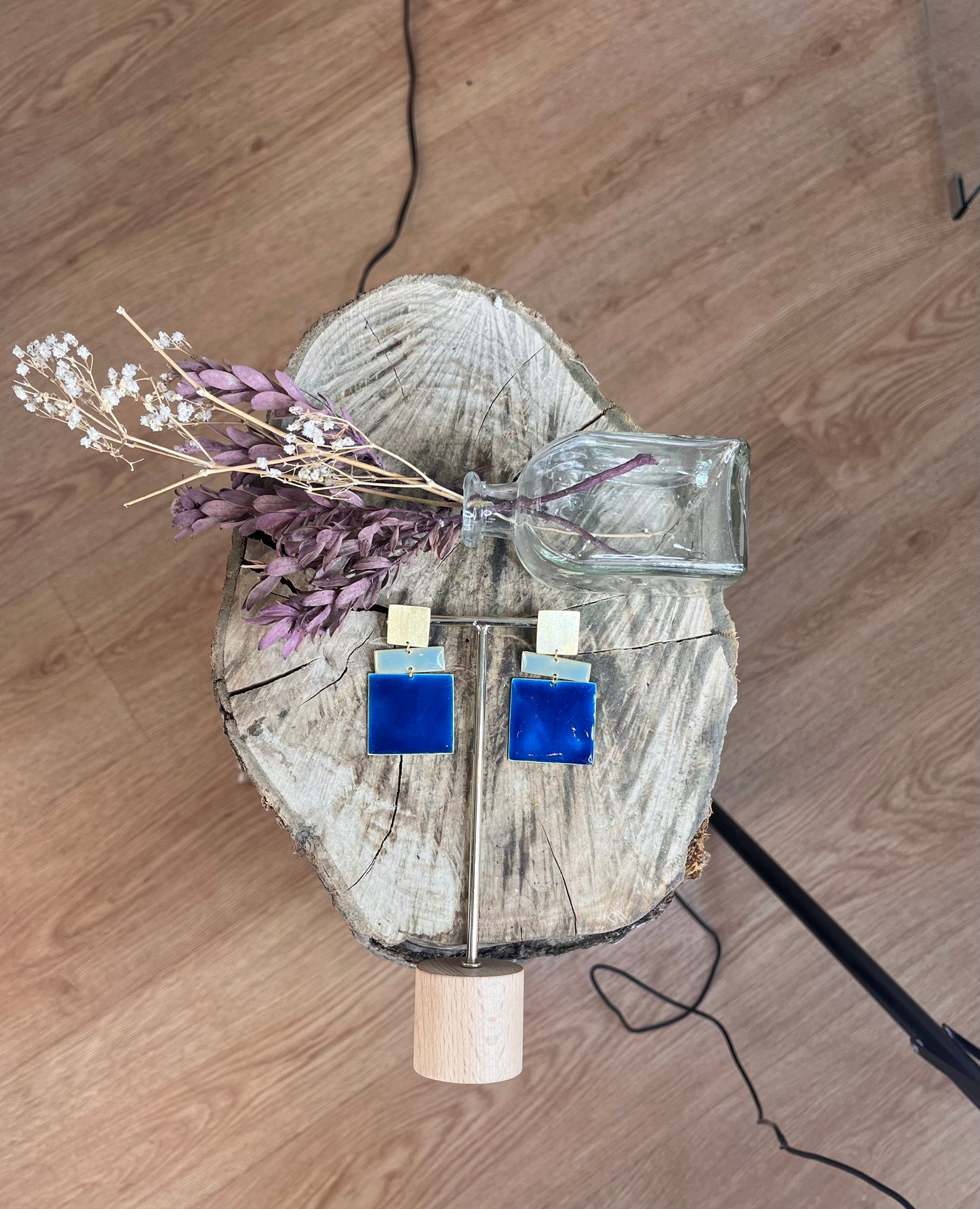 Pendientes Acuadros azules - hechos a mano