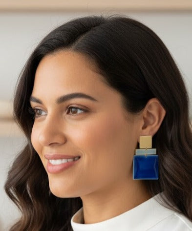Pendientes Acuadros azules - hechos a mano