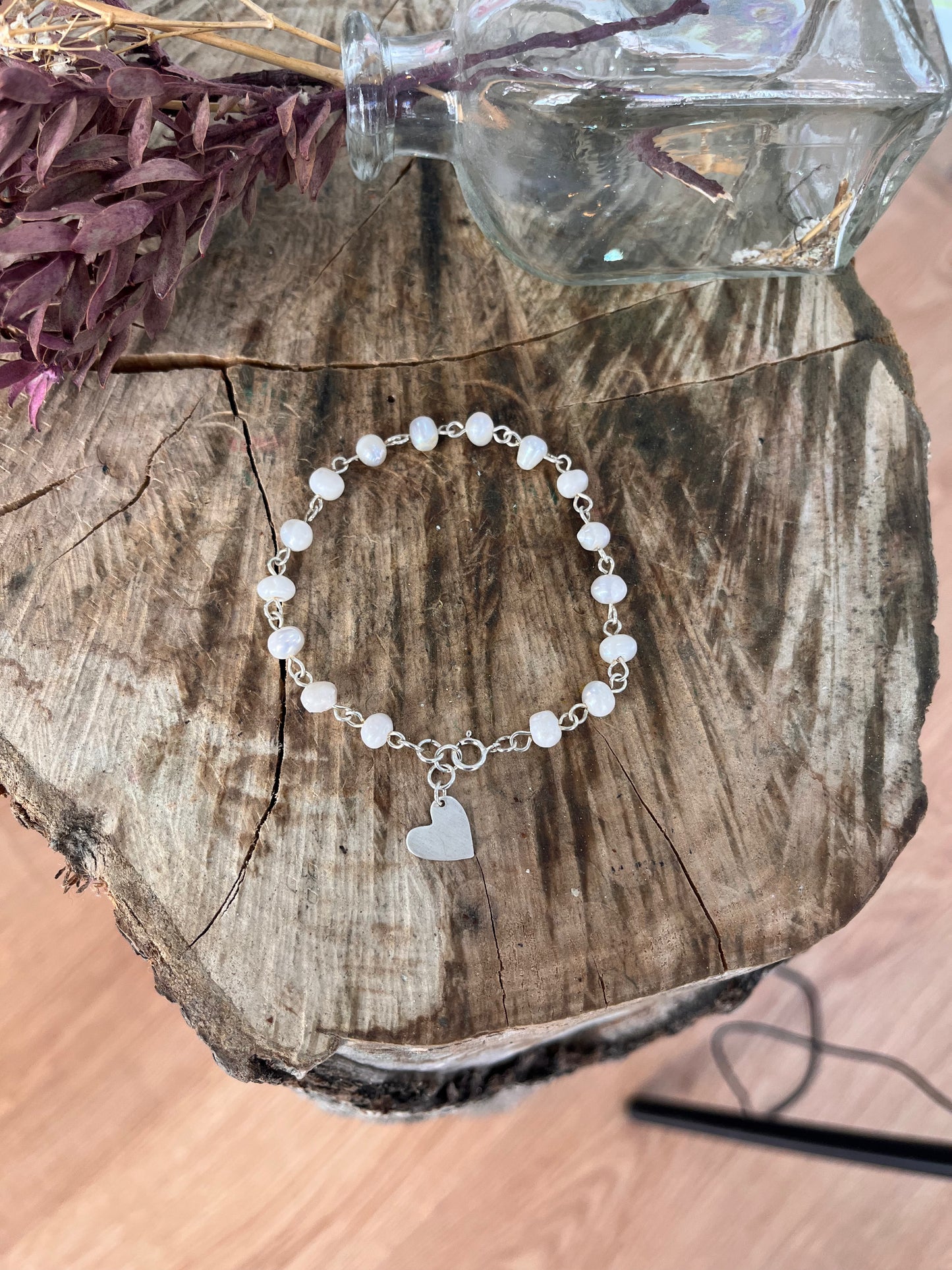 925 silver thread and pearl bracelet