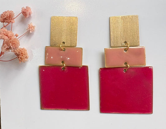 Pendientes Acuadros rosa con fucsia - hechos a mano