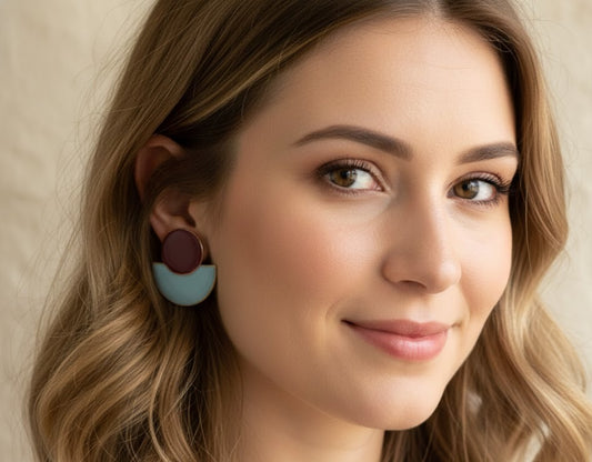 Pendientes Artesanales Semi vino y azul