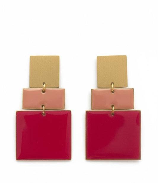 Pendientes Acuadros rosa con fucsia - hechos a mano