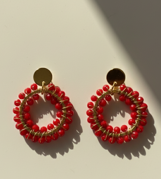 Pendientes Tejidos a Mano rojos pequeños