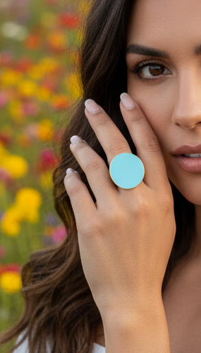 Anillo Aura Celeste – Joyería artesanal en latón y resina azul