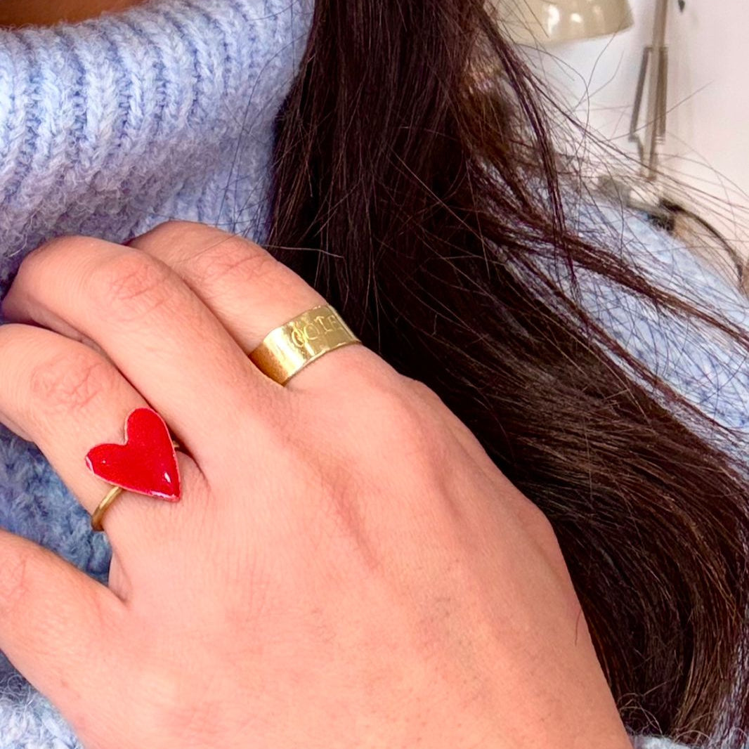 Anillo Querido YO Corazón Rojo Mediano