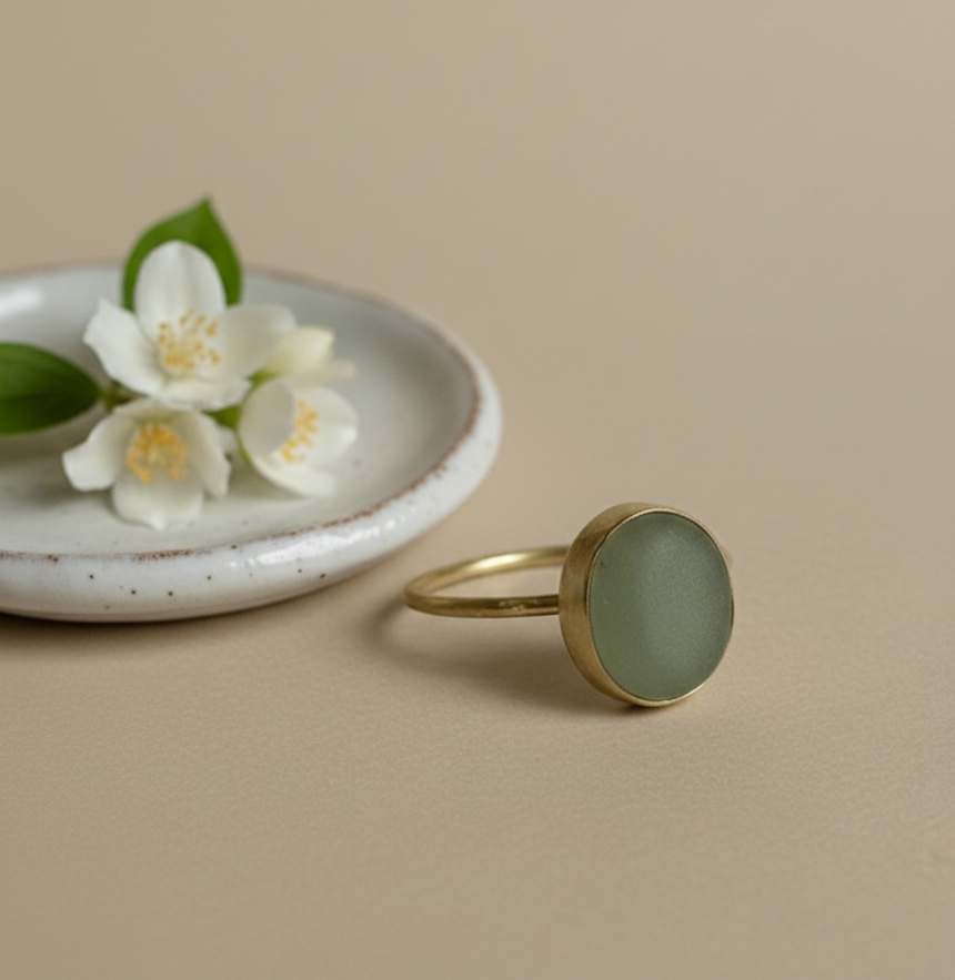 Green Soul Aventurine Ring - handmade in brass
