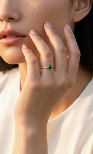 Anillo Jade Alma Verde - hecho a mano en latón