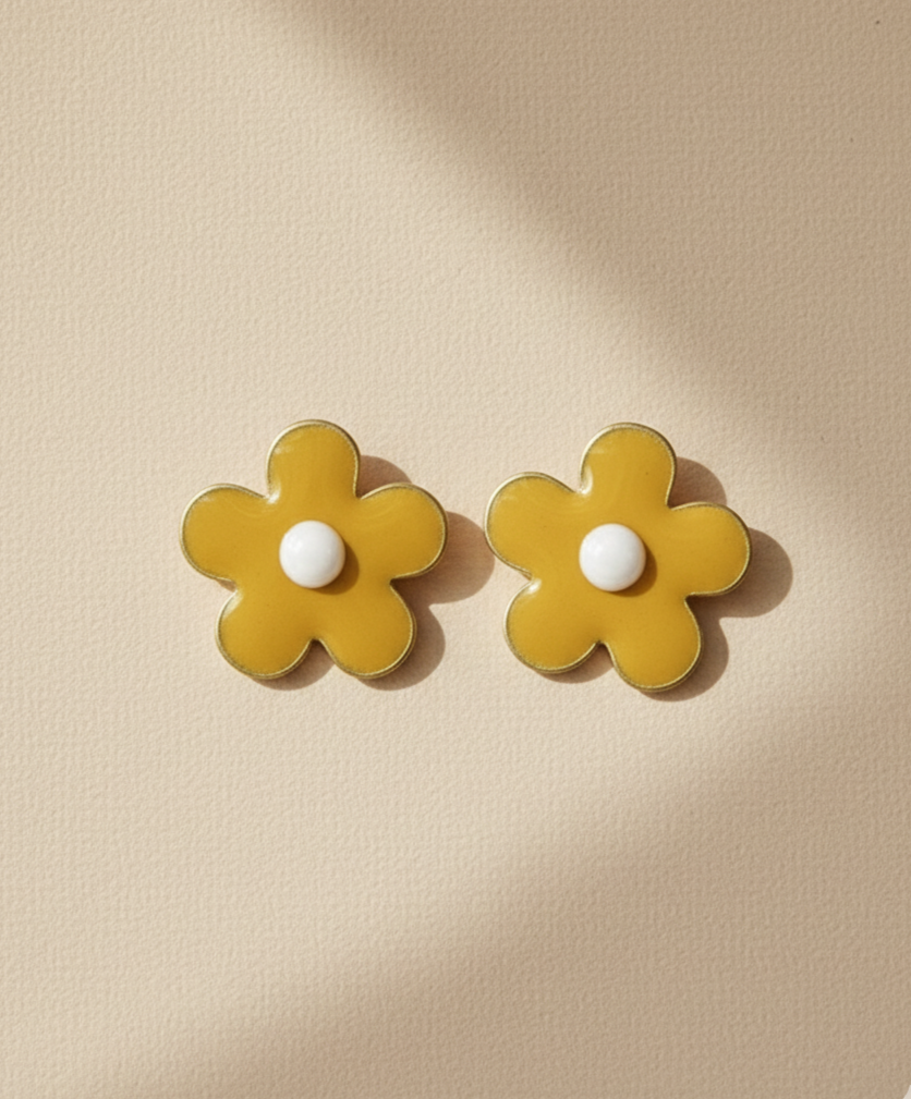 Yellow Earrings – yellow flower in hand-painted resin