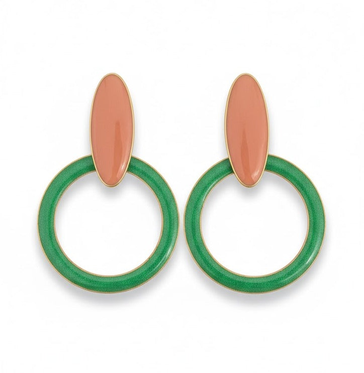 Aurora Dance Earrings - Reversible maxi earrings in brass and hand-painted resin