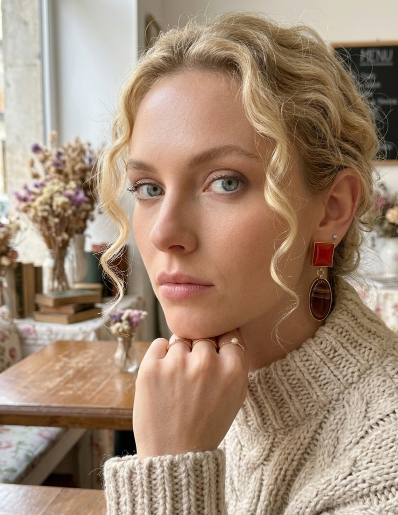 Fuerza Terracota – Unique handcrafted earrings in brass with red jasper and mookaite jasper, handmade in Madrid