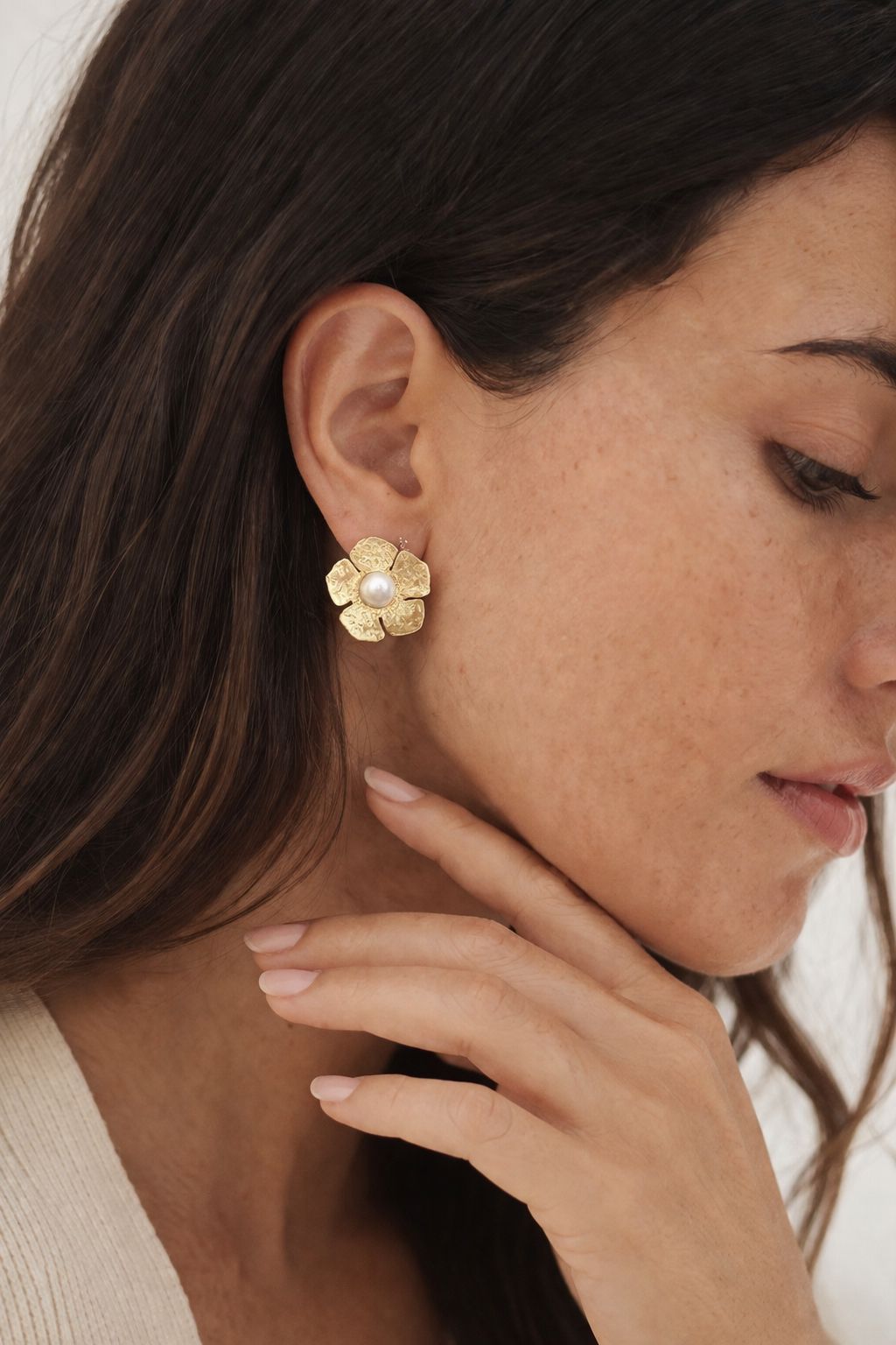 Moon Flower Earrings | Handmade brass jewelry