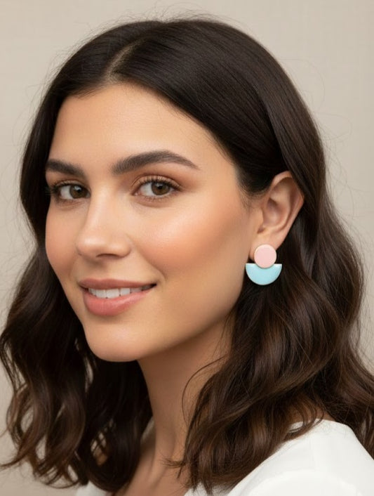 Pendientes Artesanales Semi Rosa y azul
