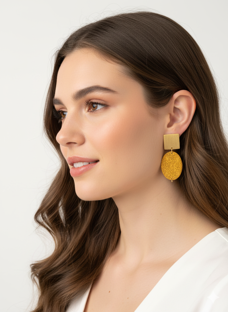 Pendientes piedra volcánica Mostaza y latón