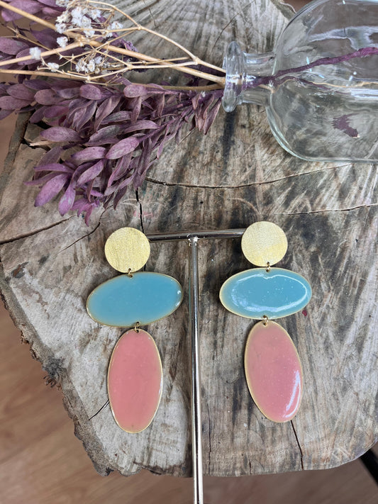 Pendientes Maxicolor Azul con rosa - hechos a mano