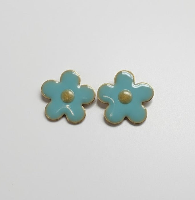 Pendientes flor azul - resina pintada a mano