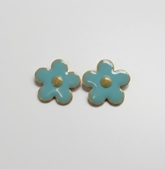 Pendientes flor azul - resina pintada a mano