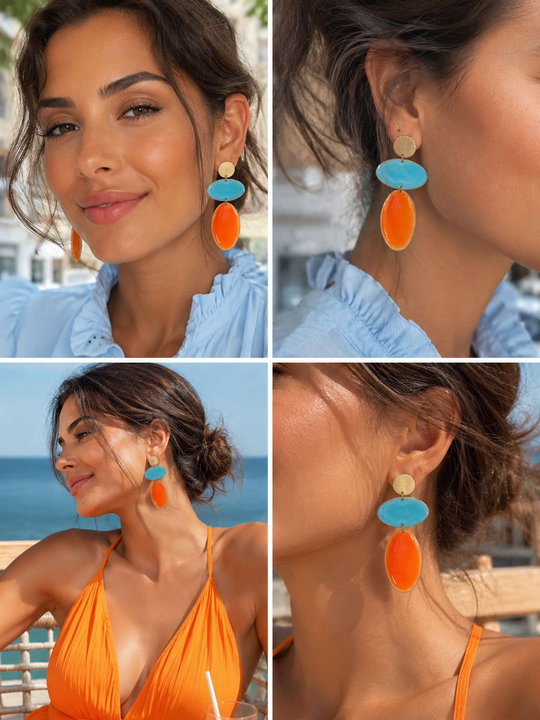 Maxicolor Sol Mediterráneo – Pendientes artesanales de latón pintados a mano