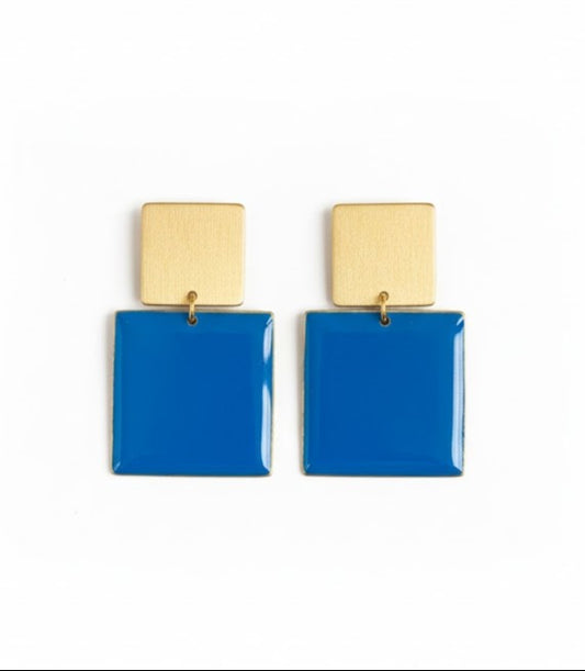 Pendientes Acuadritos azul medio - hechos a mano