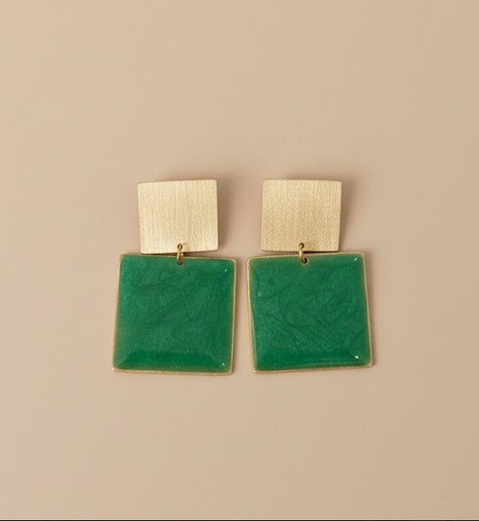Pendientes Acuadritos verde medio - hechos a mano
