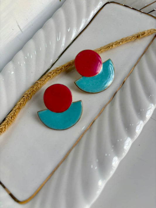 Pendientes artesanales semis cereza y azul