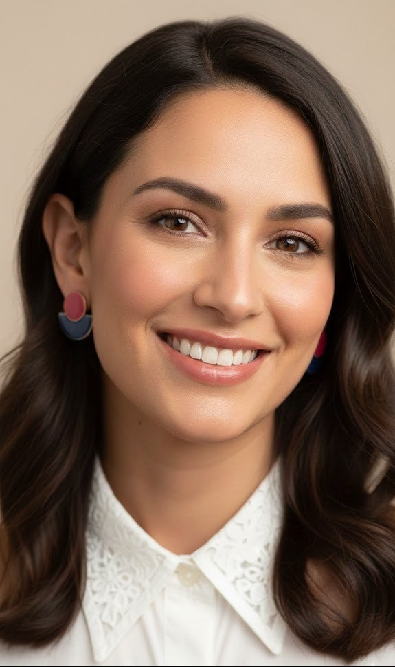 Pendientes Artesanales Semi Fucsia y azul marino