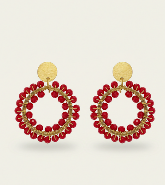 Pendientes Tejidos a Mano rojos pequeños