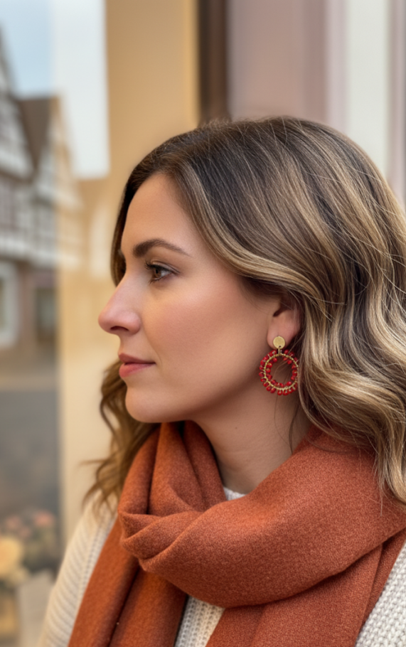 Pendientes Tejidos a Mano rojos pequeños