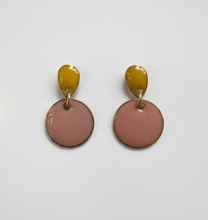 Pendientes Pétalo MINI amarillo y rosa - hechos en resina pintados a mano