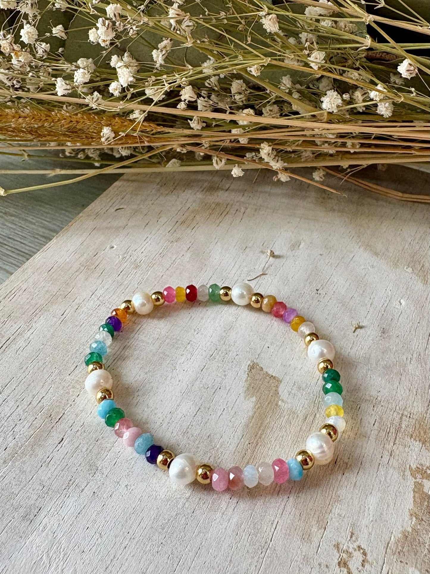 pulsera elástica multicolor de agtha perla y acero 