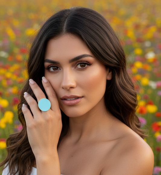 Anillo Aura Celeste – Joyería artesanal en latón y resina azul