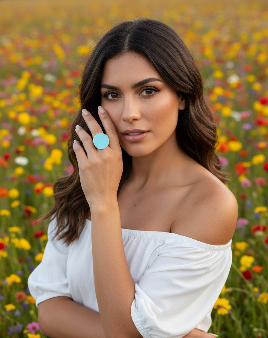 Anillo Aura Celeste – Joyería artesanal en latón y resina azul