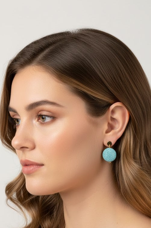 Pendientes Piedra Volcánica azul medio