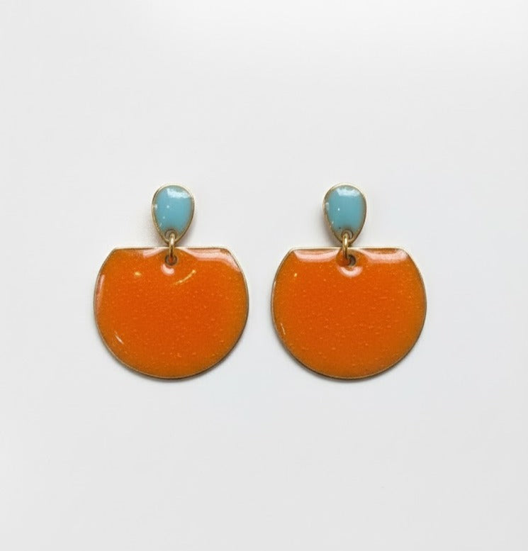 Pendientes Crepúsculo azul y naranja - pintados a mano