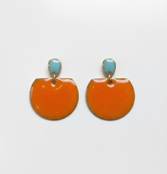 Pendientes Crepúsculo azul y naranja - pintados a mano