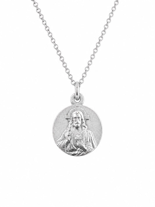 Medalla Escapulario de la Virgen del Carmen y Sagrado Corazón de Jesús en Plata 950 | Hecha a mano en España
