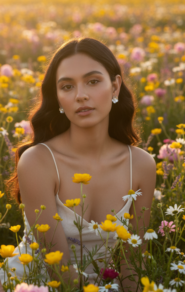 modelo con pendientes flor plata