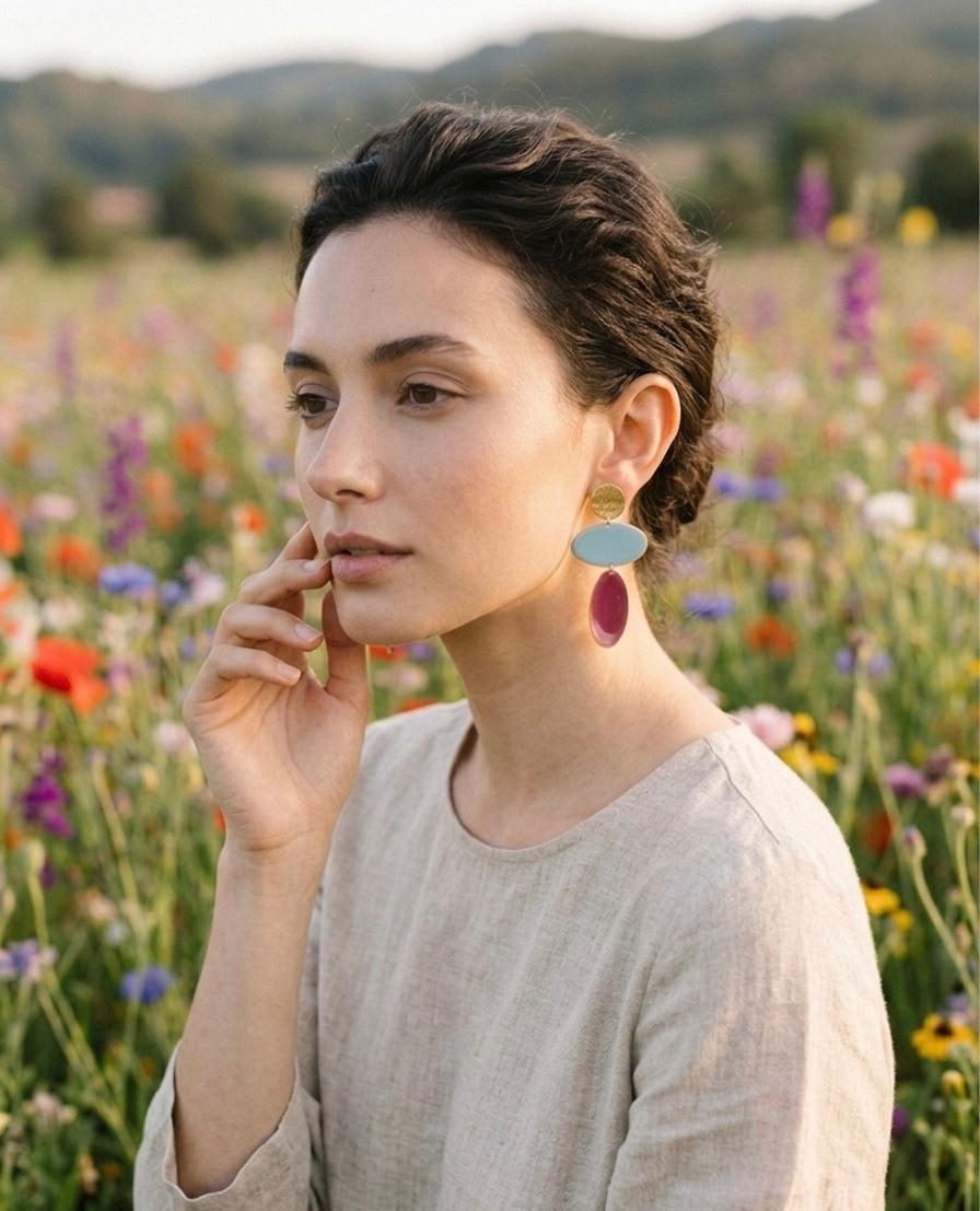 Maxicolor earrings/wine & blue