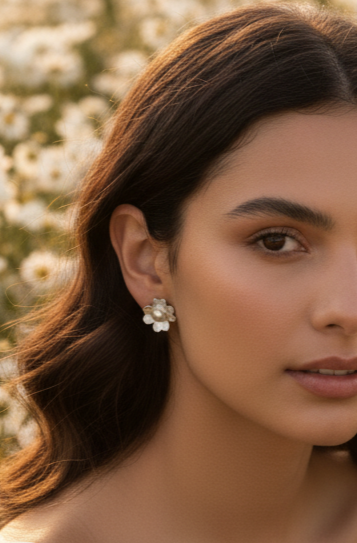 pendientes de plata hechos a mano con modelo en campo