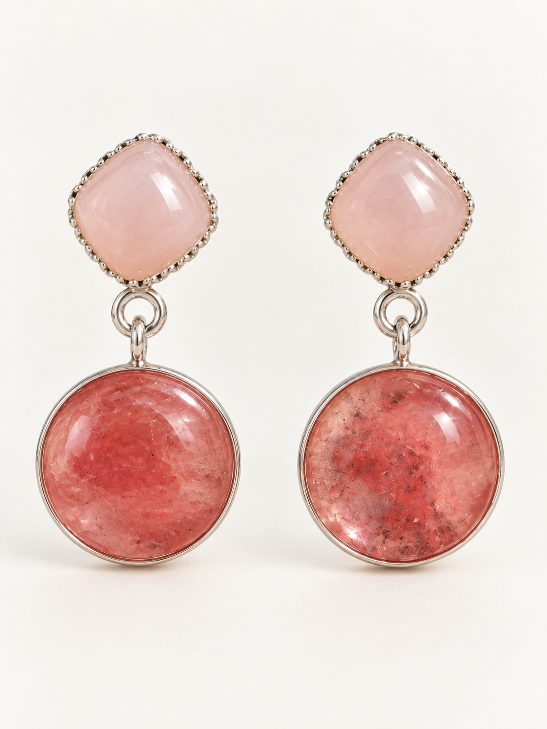 Pendientes Rosa Único – Plata 925, ágata y cuarzo sandía