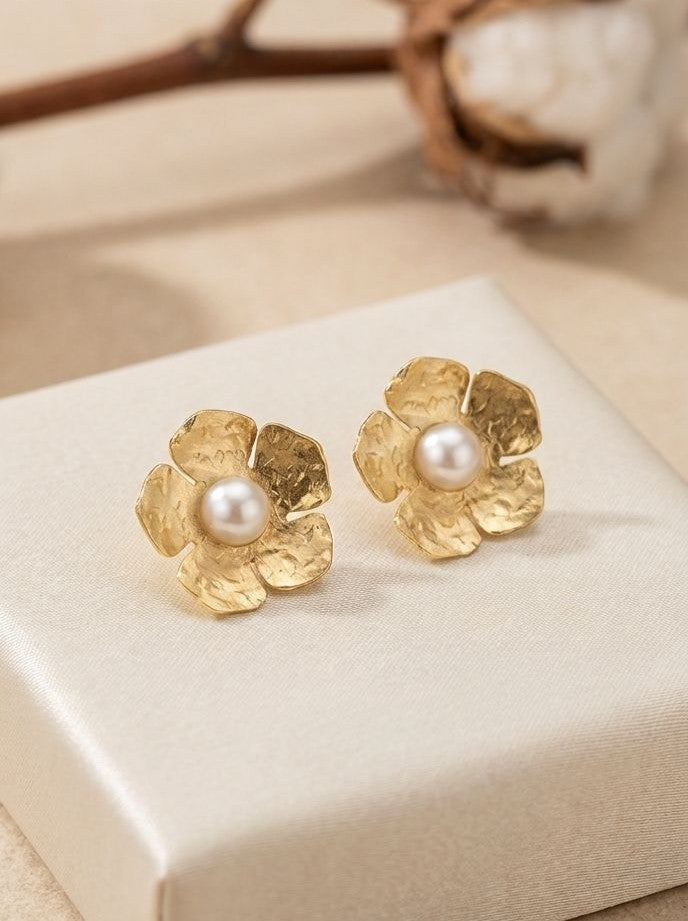 Moon Flower Earrings | Handmade brass jewelry