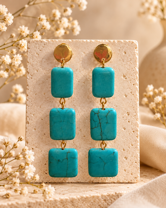 Round Turquoise Trio – Handcrafted Earrings