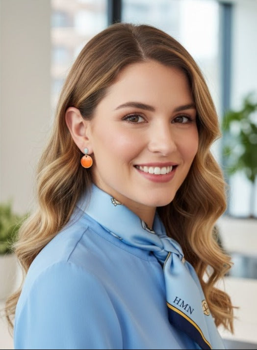 Pendientes Pétalo azules con naranja - pintados a mano