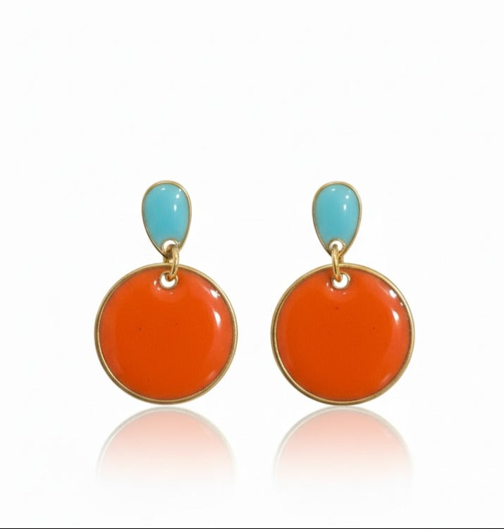 Pendientes Pétalo azules con naranja - pintados a mano