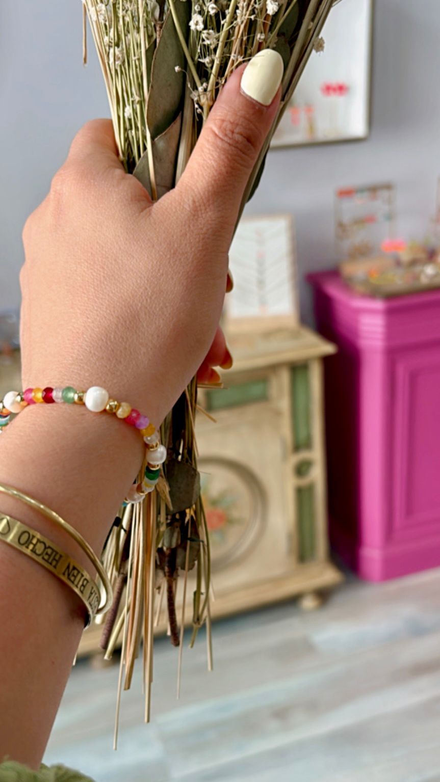 pulsera elastica multicolor de agtha perla y acero 